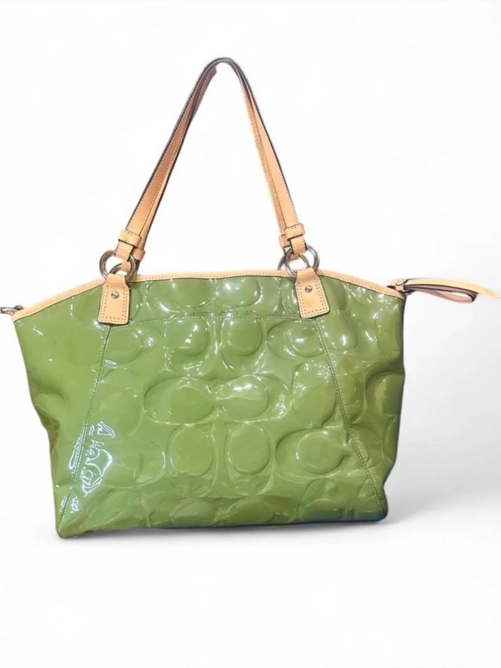 Coach Peyton Embossed Patent Leather Tote Bag F20028 Apple Green